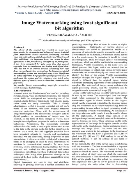 Image Watermarking using least significant bit algorithm