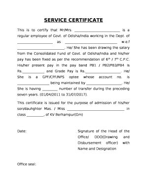 Service Certificate Format For Govt Employees - Fill and Sign Printable Template Online