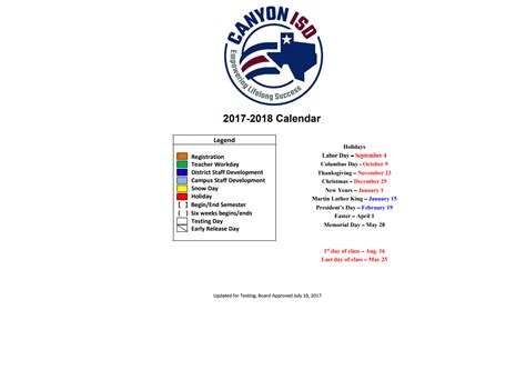 Canyon Junior High - School District Instructional Calendar - Canyon ...