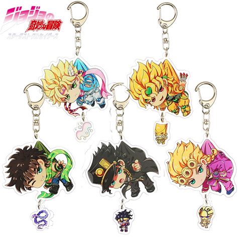 20Pcs Anime JoJo Bizarre Adventure Acrylic Keychain Joseph Joestar Giorno Giovanna Kujo Jotaro ...