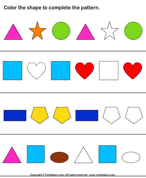 Complete Shapes Pattern by Coloring | Turtle Diary Worksheet