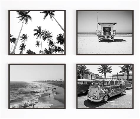 Black and White Beach Photography Prints Set of 4 UNFRAMED | Etsy