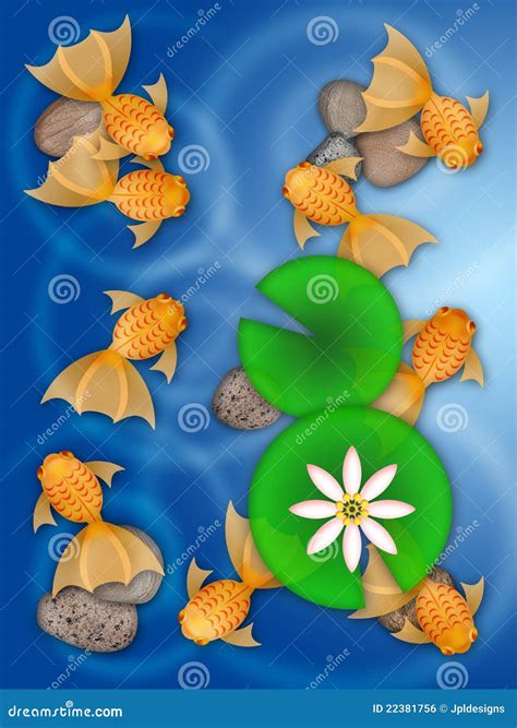 Fancy Goldfish Swimming in Pond Illustration Stock Illustration - Illustration of goldfish ...