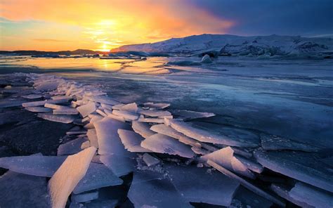 Download Sunset Iceland Ice Glacier Nature Winter HD Wallpaper