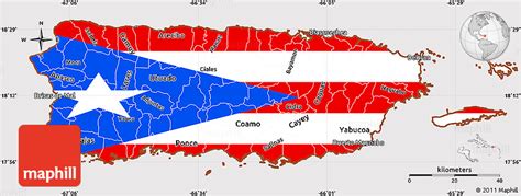 Flag Simple Map of Puerto Rico