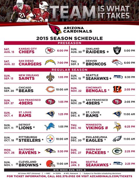 2015 schedule | Arizona cardinals, Arizona cardinals football, Cardinals football