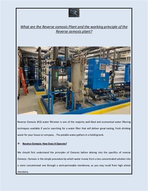 What are the Reverse osmosis Plant and the working principle of the ...