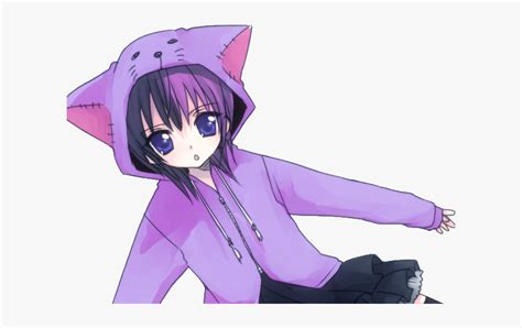 Anime Girls Neko Purple Cat, HD Png Download - kindpng