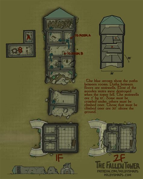 The Fallen Tower [44x55] : r/dndmaps