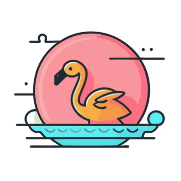 Flamingo Character In A Boat On A Colorful Background Vector, A Lineal Icon Depicting Flamingo ...