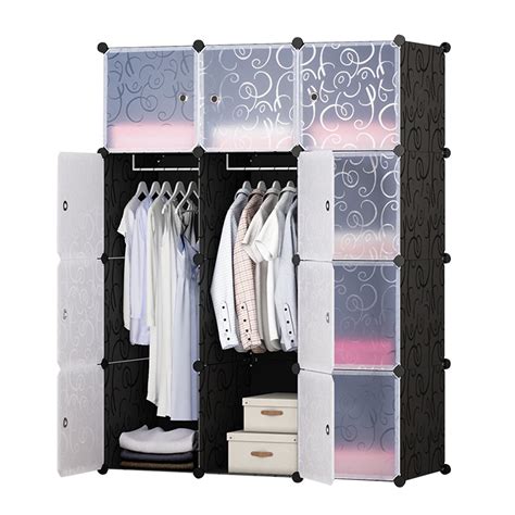 12-Cube Portable Closet, Plastic Wardrobe with Doors & 2 Hangers - Dee ...