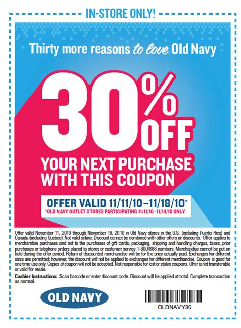 Old Navy Printable Coupon 30% off Entire Purchase + $6.30 Turtlenecks ...