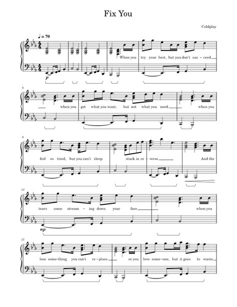 Fix You - Coldplay Sheet music for Piano (Solo) | Musescore.com