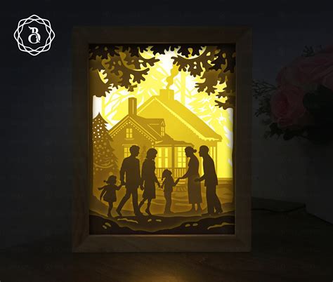 Family Light Box Template Christmas 3D Shadow Box Art Paper - Etsy