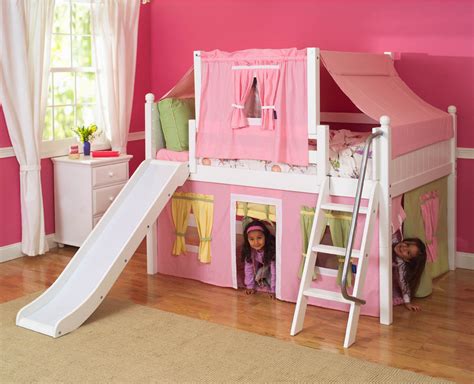 2-Story Playhouse LOW Loft Bed w/ Slide by Maxtrix Kids (p/g/y bottom, pink top) (320.2s)