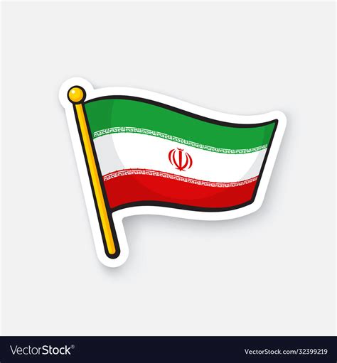 Sticker flag iran on flagstaff Royalty Free Vector Image