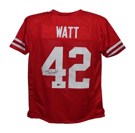 TJ Watt Autographed/Signed College Style Red XL Jersey Beckett BAS ...