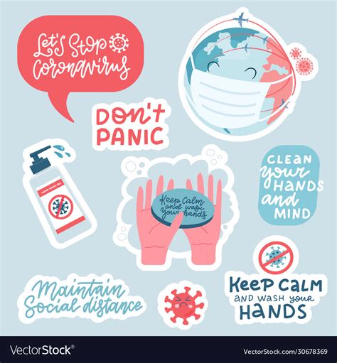 Coronavirus prevention sticker set hand drawn Vector Image