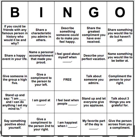 Self-esteem Bingo | Self esteem activities, Self esteem worksheets ...