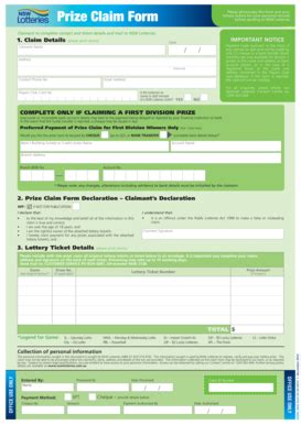 The Lott Prize Claim Form Nsw - Fill Online, Printable, Fillable, Blank | pdfFiller