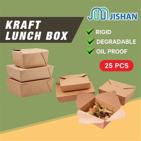 [25pcs] Kraft Paper Lunch Box with Cover/Lid/ Disposable Food Container ...