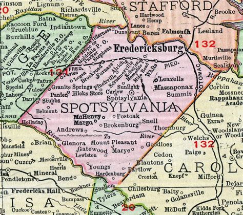 Spotsylvania County, Virginia, Map, 1911, Rand McNally, Fredericksburg ...