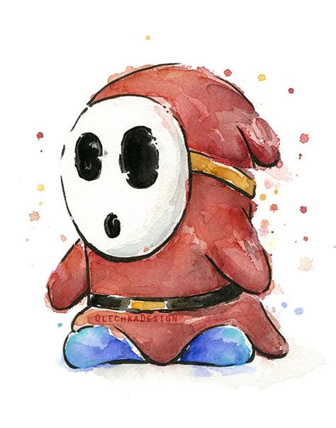 Shy Guy Watercolor Art Print, Mario Fan Art, Art Geek Videogame Print, Shyguy Mario Decor Geek ...