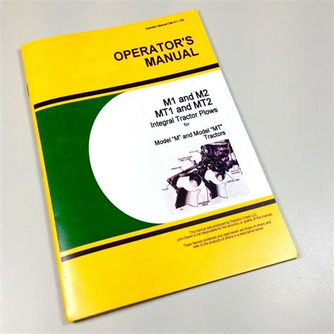 Operators Manual For John Deere M1 M2 Mt2 Integral Tractor Plow Owners ...