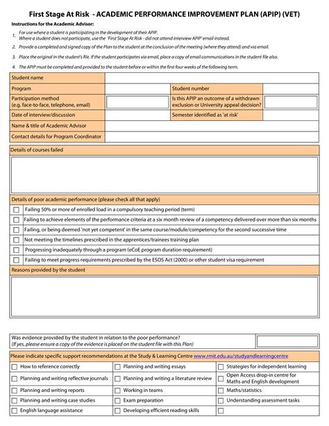 Academic Performance Improvement Plan | Templates at allbusinesstemplates.com