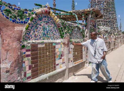 Tour guide at Watts Towers. Watts, Los Angeles, California, USA Stock ...