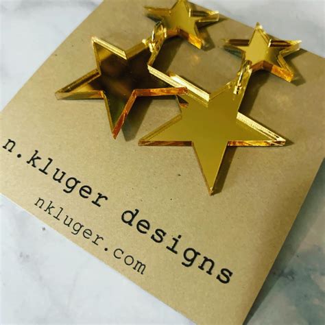 Gold Mirrored Double Star Acrylic Drop Earrings – N.Kluger Designs