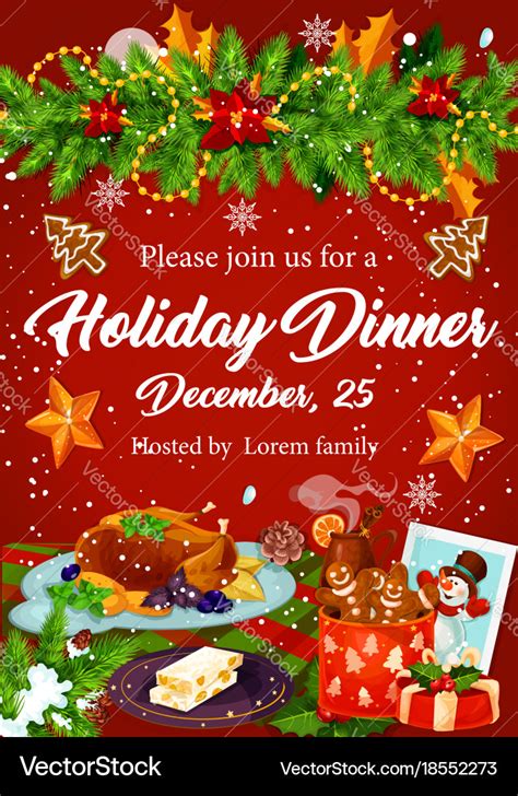 Christmas dinner invitation for xmas party design Vector Image