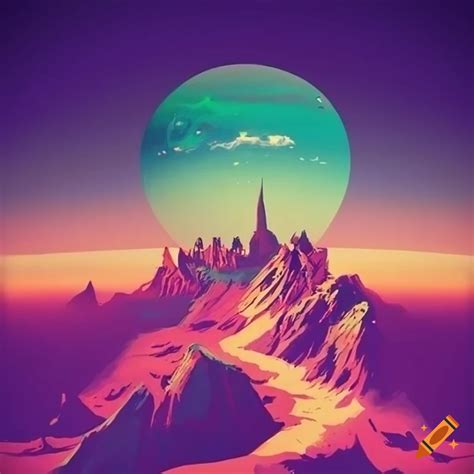 Retro sci-fi landscape poster on Craiyon