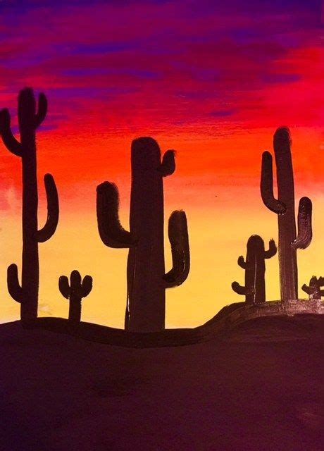 How To Paint A Cactus Silhouette Sunset - Step by Step Acrylic Painting Tutorial | Sunset canvas ...