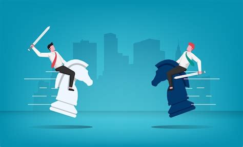 Premium Vector | Two businessmen with sword character compete to be ...