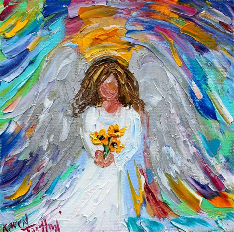 Angel and Sunflowers painting, angel art, original oil palette knife ...