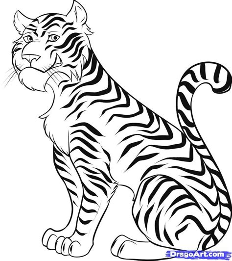 How to Draw a Cartoon Tiger, Step by Step, Rainforest animals, Animals ...