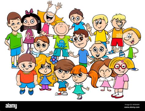 children characters group cartoon illustration Stock Photo - Alamy