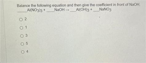 Solved Balance the following equation and then give the | Chegg.com