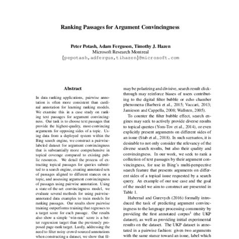 Ranking Passages for Argument Convincingness - ACL Anthology