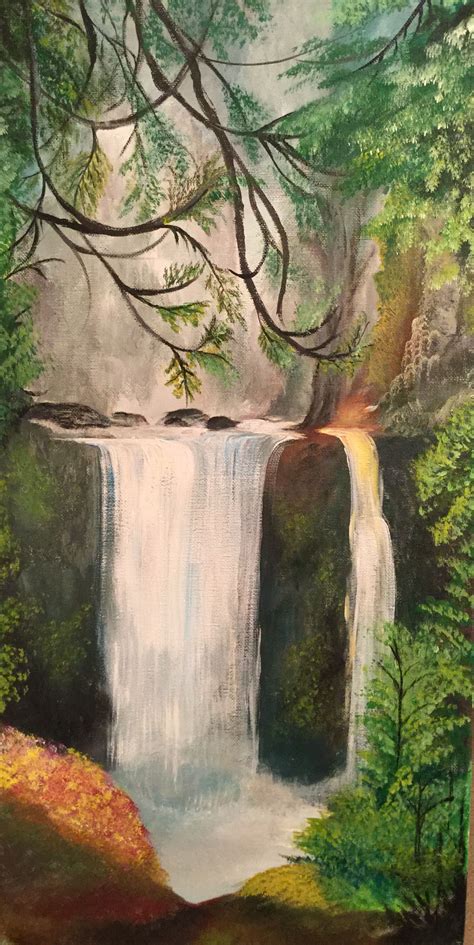 Hidden Waterfall | Nature canvas painting, Landscape paintings, Waterfall landscape