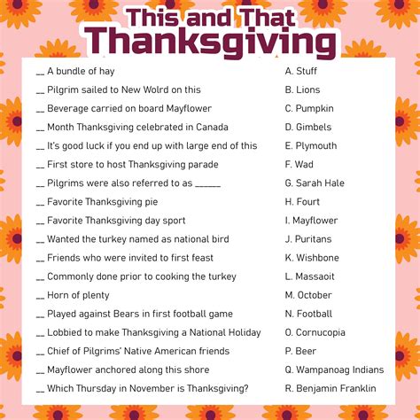 Printable Thanksgiving Trivia