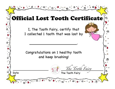 1st Lost Tooth Certificate and Letter Tooth Fairy Children