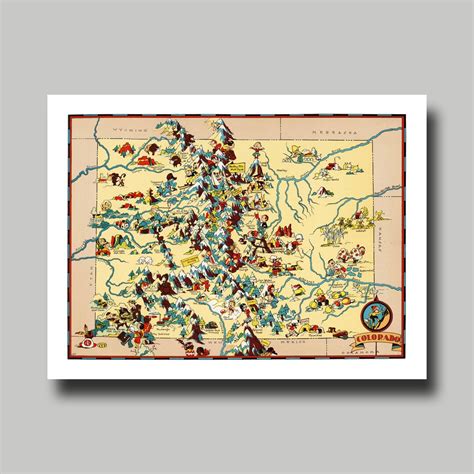 Colorado Map Vintage Print Poster Cartoon Panoramic Pictorial - Etsy