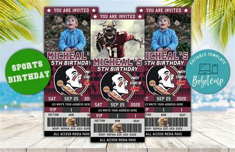 Florida State Seminoles Birthday Ticket Invitaciones Descarga ...