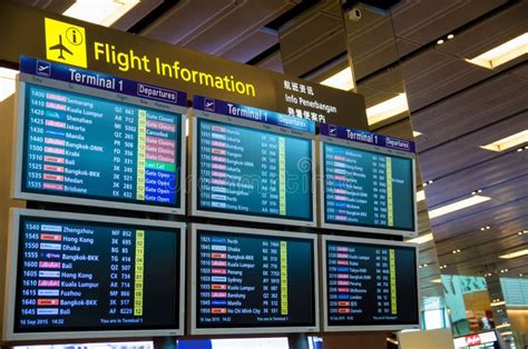 Arrival Departure Board Showing Departing Flights in Changi Airport ...