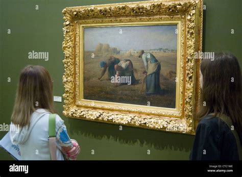 Two young ladies view the Gleaners by Jean-François Millet from 1857 at ...