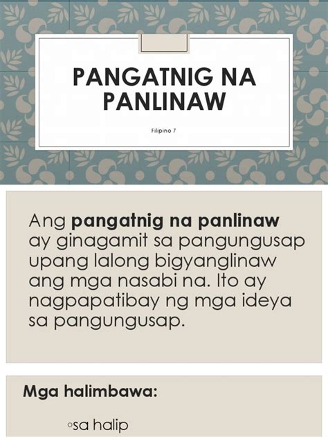 Pangatnig Na Panlinaw | PDF