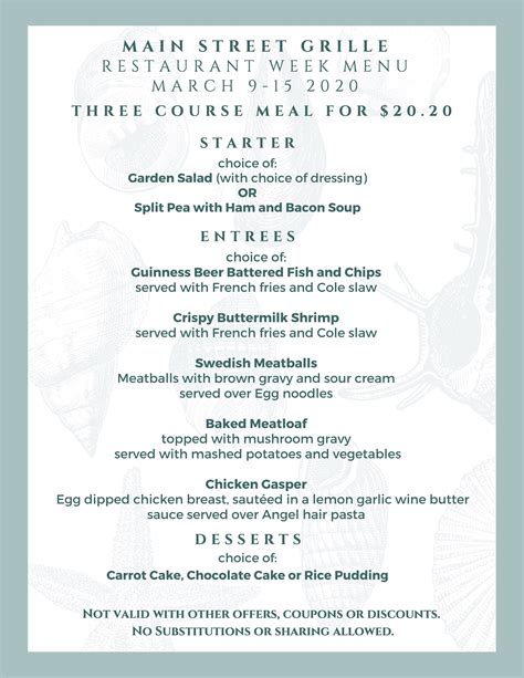 Restaurant Week Menu 2020 - Main Street Grille Niantic