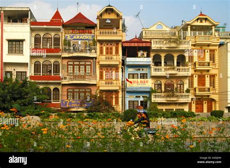 Renovated French-style shop-houses, Hanoi, Vietnam Stock Photo - Alamy